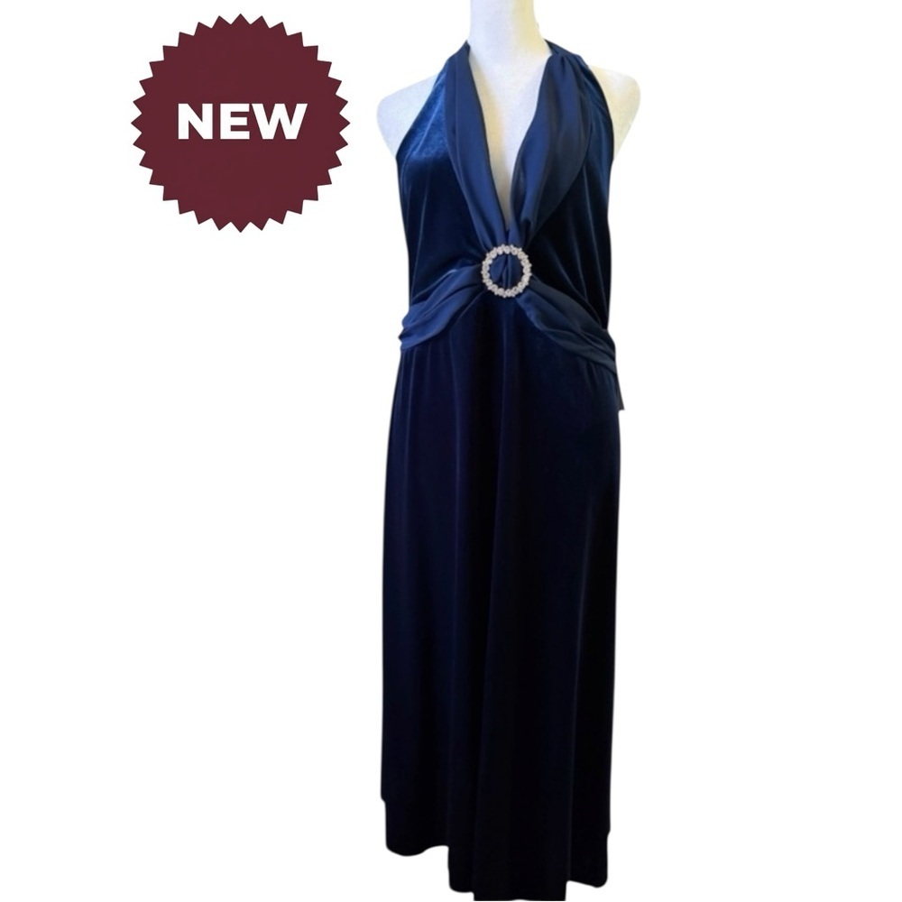 Robbie Bee Blue Velvet Halter Evening/prom/night out/cruise dress Plus 14